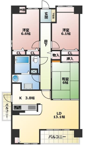 「ヴィル・ド・ヴァン西神南2番館」間取り図